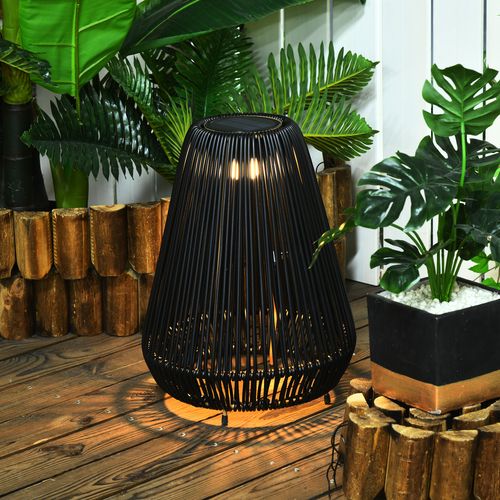 Rattan Solar Lantern 3-Level, Black