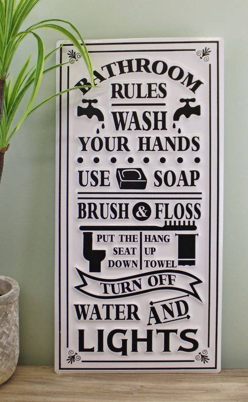 Metal, Wall Hanging Bathroom Rules Plaque, 60x30cm 🚚