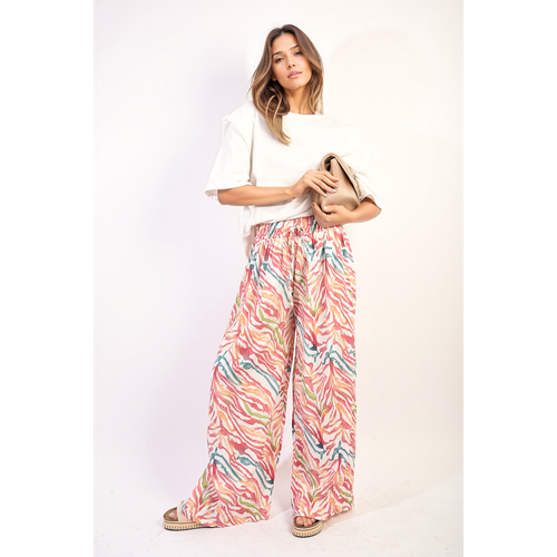 Pleated Wide Leg and Elastic Waist Trousers