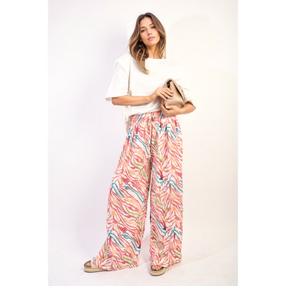 Pleated Wide Leg and Elastic Waist Trousers